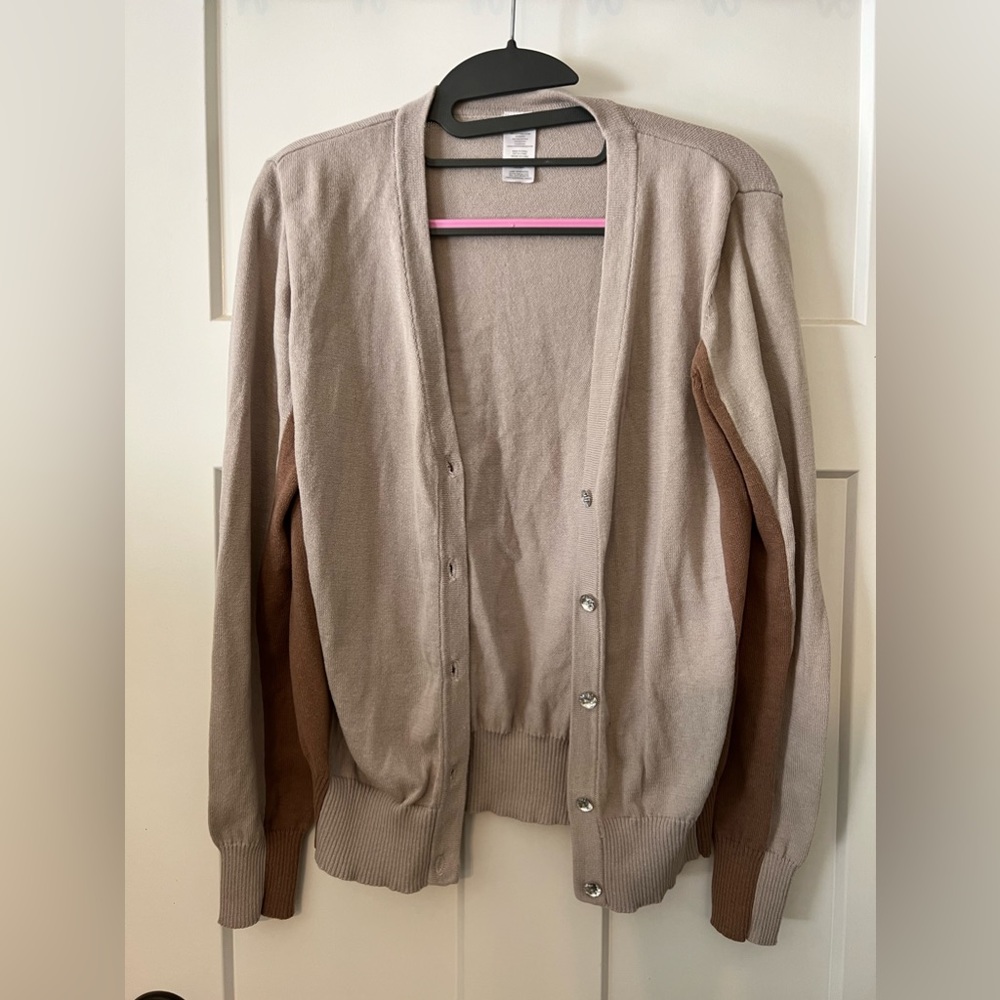 Tan and Brown Cardigan with Sparkly Buttons